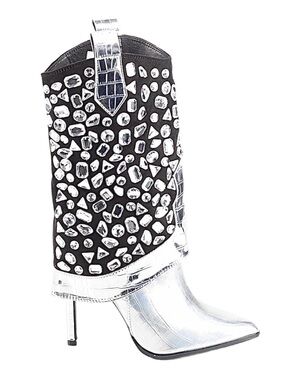 LAUREN LORRAINE ~ Black Suede w/Silver Crystals Croc Embossed 4” Heeled Boots